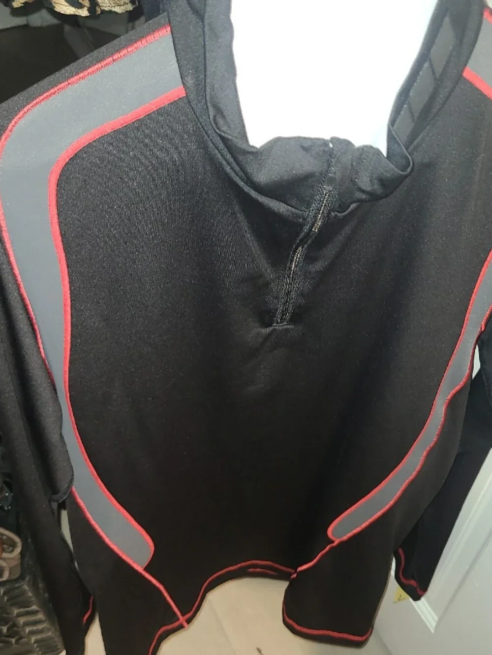 Men's Black Long-Sleeve Swim Shirt with Red Accents